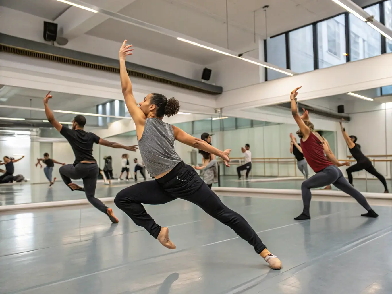 A dynamic image of dancers participating in an advanced bachata workshop, focusing on intricate footwork and styling, reflecting the high level of instruction at La Bachata Dominicana Paris.