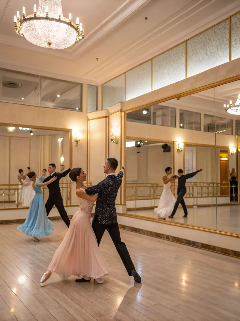 Participants engaged in an intensive dance workshop, practicing complex moves with an instructor, highlighting the focus and dedication of the participants.