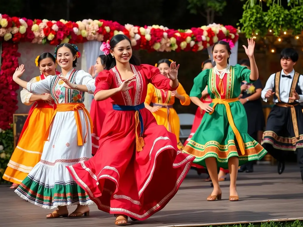 A lively image of a group of dancers on a cultural trip to the Dominican Republic, experiencing local music, dance, and traditions, highlighting the cultural immersion aspect of La Bachata Dominicana Paris.